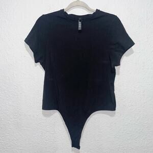 Skims Classic Cotton T Short Thong Bodysuit Black 2X New No Box